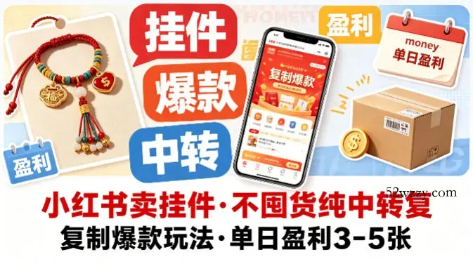 小红书卖挂件，不囤货纯中转复制爆款玩法，单日盈利3-5张-微众资源