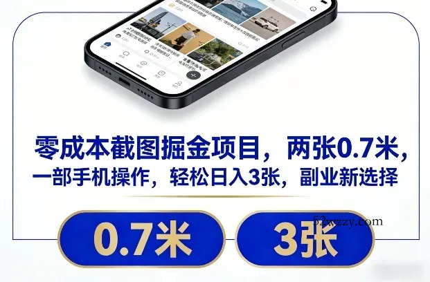 零成本截图掘金项目，两张0.7米，一部手机操作，轻松日入3张，副业新选择【揭秘】-微众资源