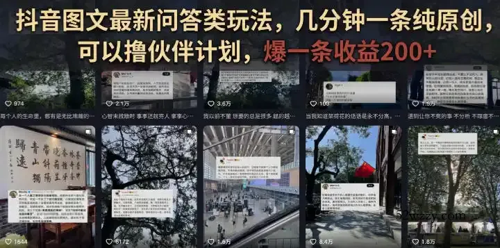 抖音图文最新问答类玩法,几分钟一条纯原创,可以撸伙伴计划,爆一条收益200+