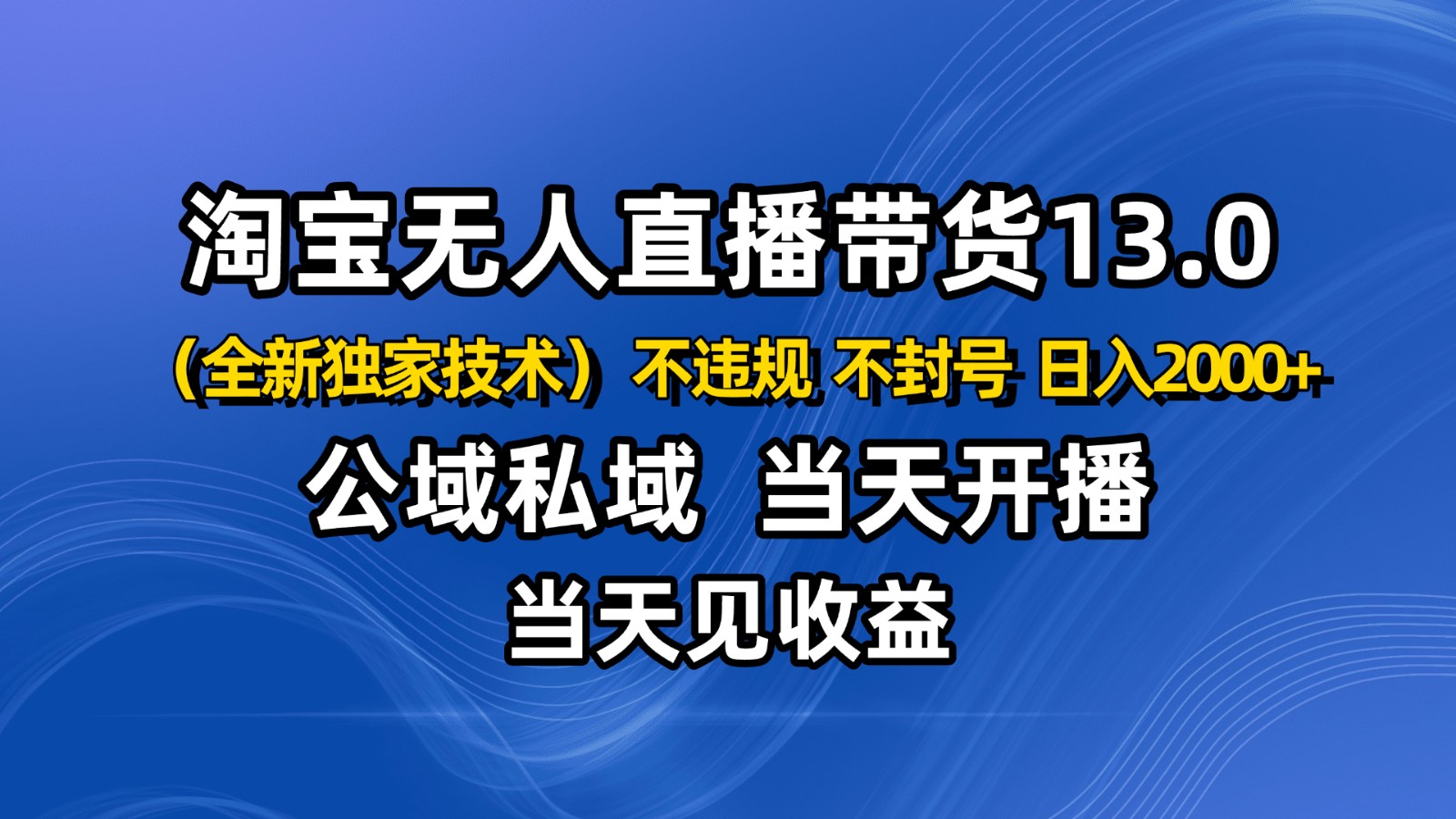 淘宝无人直播13.0，公域私域技术，不封号，不违规 布局下半年旺季赛道，日入2000+-微众资源