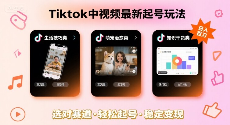 Tiktok中视频最新起号玩法，想要日入百刀，做好这几个赛道就可以了-微众资源