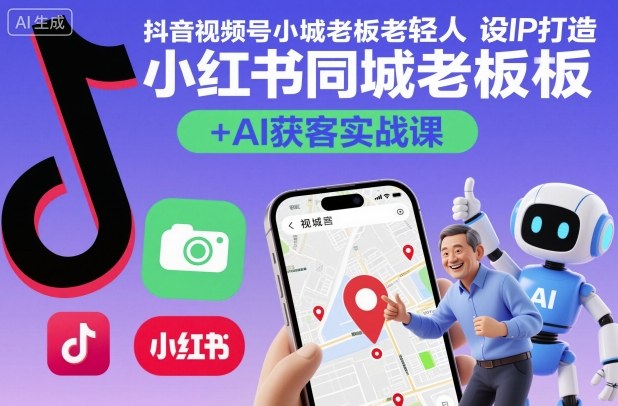 抖音视频号小红书同城老板轻人设IP打造+AI获客实战课，人设打造-算法拆解-拍摄剪辑-内容运营-AI创作-微众资源