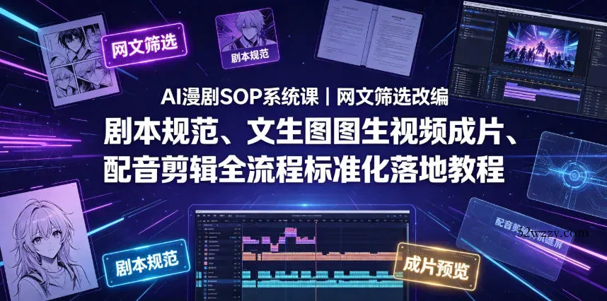 AI漫剧SOP系统课｜网文筛选改编、剧本规范、文生图图生视频成片、配音剪辑全流程标准化落地教程(更新)-微众资源