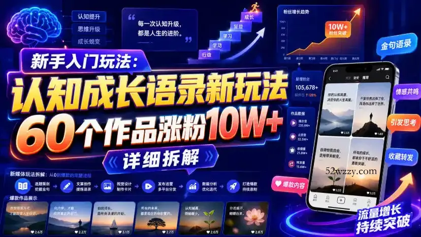 新手入门玩法：认知成长语录新玩法，60个作品涨粉10W+，详细拆解-微众资源