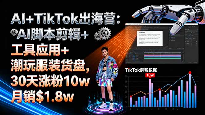 AI+TikTok出海营:AI脚本剪辑+工具应用+潮玩服装货盘,30天涨粉10w月销$1.8w-微众资源