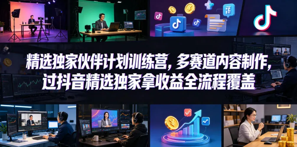 小豁食堂精选独家伙伴计划训练营，多赛道内容制作，过抖音精选独家拿收益全流程覆盖-微众资源