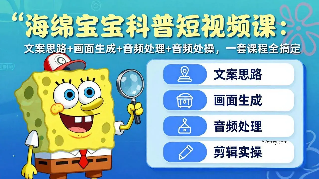 海绵宝宝科普短视频课：文案思路+画面生成+音频处理+剪辑实操，一套课程全搞定-微众资源