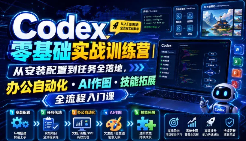 Codex零基础实战训练营｜从安装配置到任务全落地，办公自动化・AI作图・技能拓展全流程入门课-微众资源