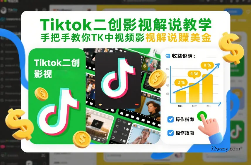 Tiktok二创影视解说教学，手把手教你TK中视频影视解说賺美金(更新26年1月)-微众资源