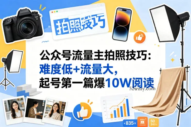 公众号流量主之拍照技巧赛道，难度低+流量大，起号第一篇就爆了10w阅读-微众资源