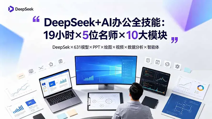 DeepSeek+AI办公全技能：19小时×5位名师×10大模块，DeepSeek×631模型×PPT×绘图×视频×数据分析×智能体-微众资源