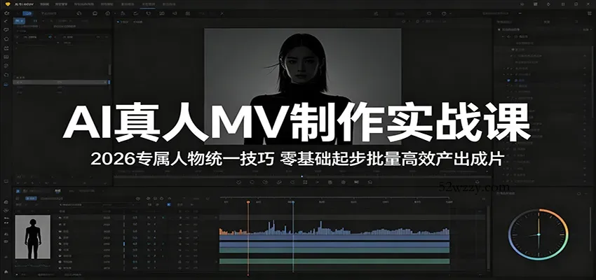 AI真人MV制作实战课：2026专属人物统一技巧，零基础起步批量高效产出成片-微众资源