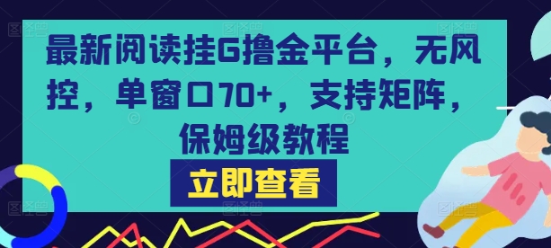 最新阅读挂G撸金平台，无风控，单窗口70+，支持矩阵，保姆级教程【揭秘】-微众资源
