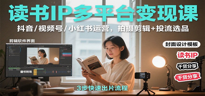 读书IP多平台变现课：抖音/视频号/小红书运营，拍摄剪辑+投流选品-微众资源