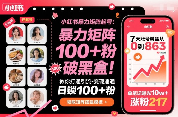小红书暴力矩阵起号，教你打通引流-变现速通，日锁100+粉，破流量黑盒-微众资源