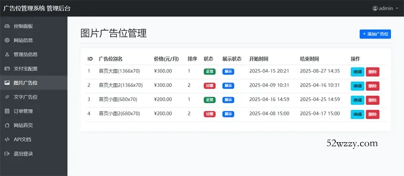 ZHANID网站广告位管理自助购买系统源码-微众资源