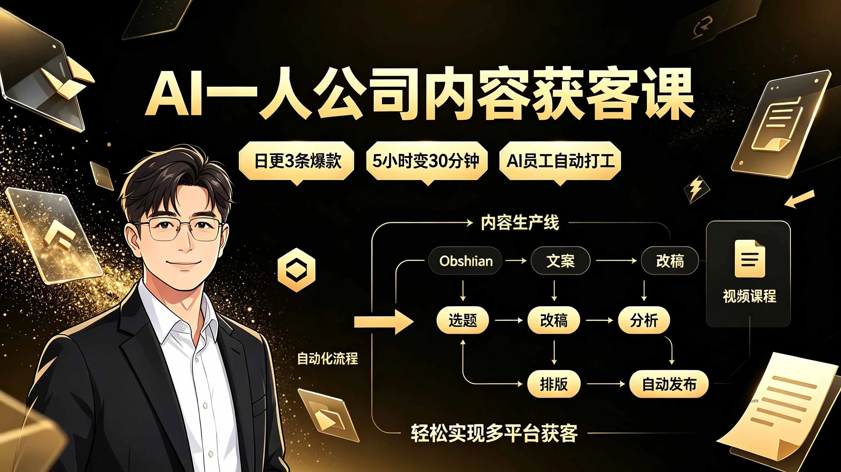 AI一人公司内容获客课：日更3条爆款×5小时变30分钟×AI员工自动打工，轻松实现多平台获客-微众资源