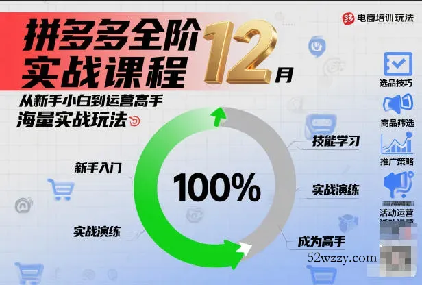 拼多多全阶实战课程12月，从新手小白到运营高手，海量实战玩法-微众资源