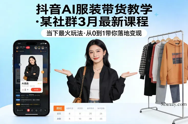 抖音AI服装带货教学，某社群3月最新课程，当下最火玩法，从0到1带你落地变现-微众资源