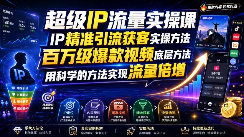 超级IP流量实操课，IP精准引流获客实操方法，百万级爆款视频底层方法，用科学的方法实现流量倍增-微众资源