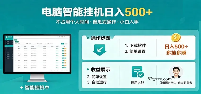 全自动电脑挂机，支持多挂多赚，上班族学生党都能做，小白也能日入500+副业-微众资源