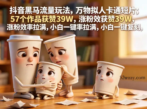 抖音黑马流量玩法，万物拟人卡通短片，57个作品获赞39W，涨粉效率拉满，小白一键复刻，保姆级拆解-微众资源