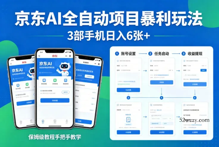 京东AI全自动项目暴利玩法，3部手机日入6张+，保姆级教程手把手教学【揭秘】-微众资源