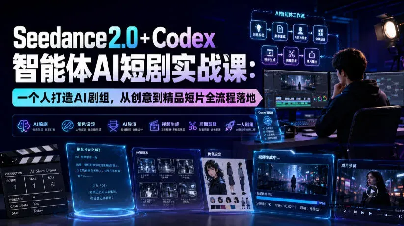 Seedance2.0+Codex智能体AI短剧实战课：一个人打造AI剧组，从创意到精品短片全流程-微众资源