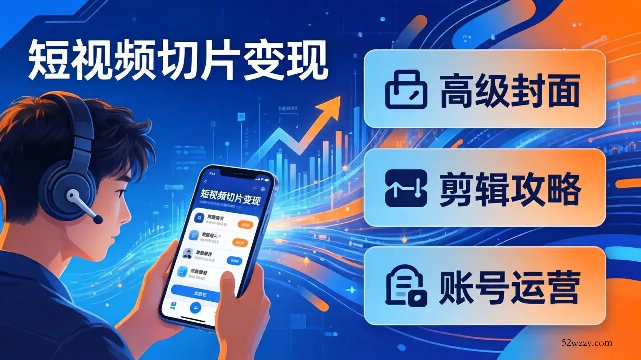 短视频切片变现速成班2.0：高级封面+剪辑攻略+账号运营，0基础小白快速入局副业-微众资源