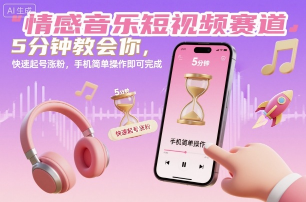 情感音乐短视频赛道，5分钟教会你，快速起号涨粉，手机简单操作即可完成-微众资源