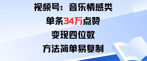 视频号分成计划新玩法：音乐情感类单条34W点赞，变现四位数，方法简单易复制-微众资源
