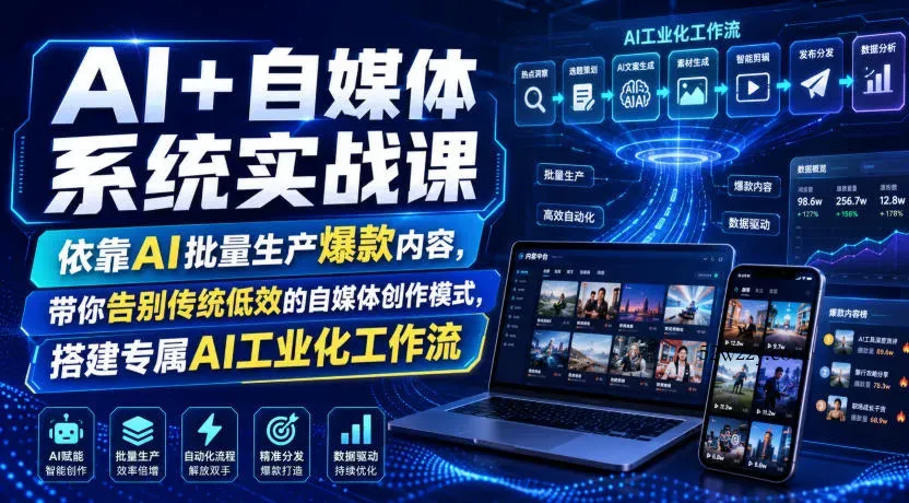AI+自媒体系统实战课，依靠AI批量生产爆款内容，带你告别传统低效的自媒体创作模式，搭建专属AI工业化工作流-微众资源