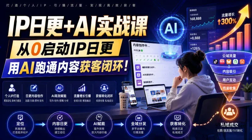 IP日更+AI实战课，从0启动IP日更，IP置顶视频制作+100条选题库搭建+10条日更规划，用AI跑通内容获客闭环!-微众资源