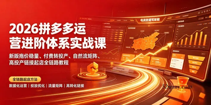 2026拼多多运营进阶体系实战课｜新版拖价稳量、付费转投产、自然流矩阵、高投产链接起店全链路教程-微众资源