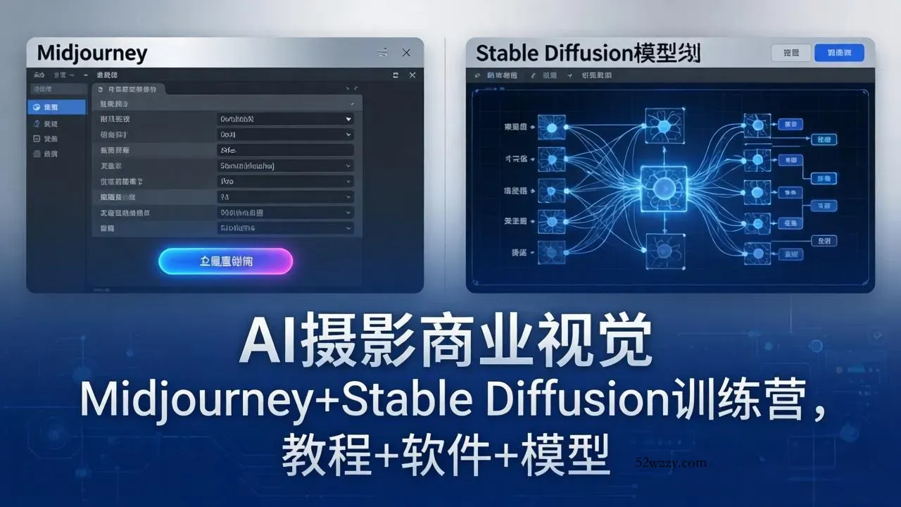 AI摄影商业视觉Midjourney+Stable Diffusion训练营，教程+软件+模型-微众资源
