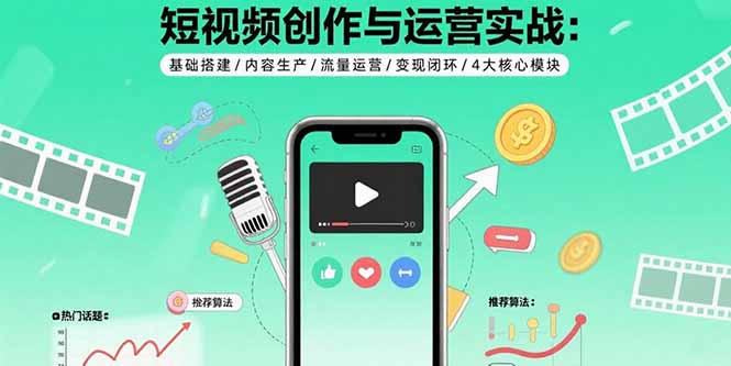 短视频创作与运营实战：基础搭建/内容生产/流量运营/变现闭环/4大核心模块-微众资源