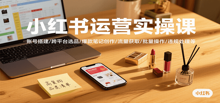 小红书运营实操课，账号搭建/跨平台选品/爆款笔记创作/流量获取/批量操作/违规处理等-微众资源