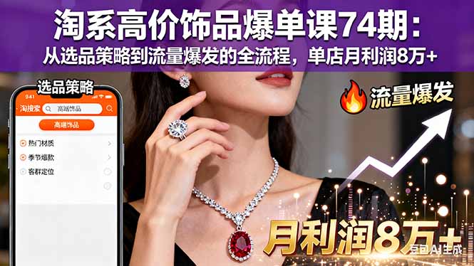 淘系高价饰品爆单课74期：从选品策略到流量爆发的全流程，单店月利润8万+-微众资源
