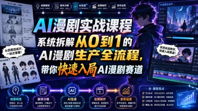 AI漫剧实战课程，系统拆解从0到1的AI漫剧生产全流程，带你快速入局AI漫剧赛道-微众资源