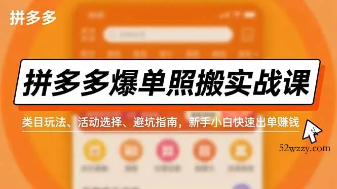 拼多多爆单照搬实战课，类目玩法、活动选择、避坑指南，新手小白快速出单赚钱-微众资源