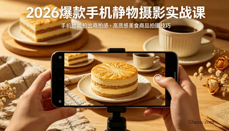 2026爆款手机静物摄影实战课，手机也能拍出商拍感，学会拍出高质感美食商品-微众资源
