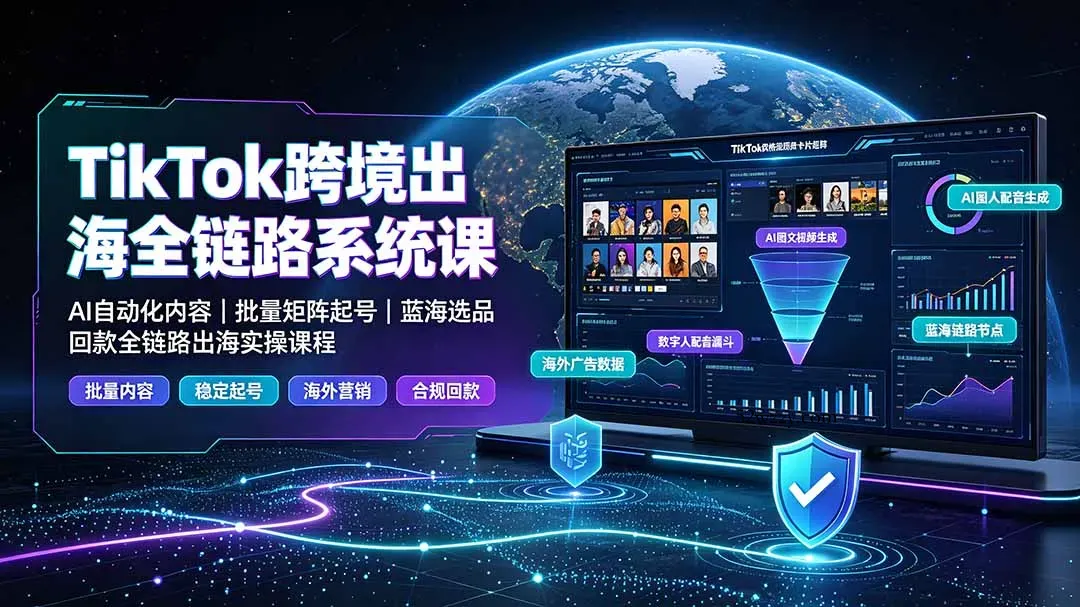 TikTok跨境出海全链路系统课-2026年7月：AI自动化内容｜批量矩阵起号｜蓝海选品回款全链路出海实操课程-微众资源