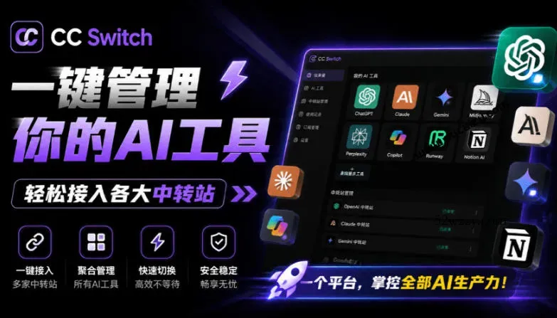 一键给Chatgpt、Codex、Claude接入地第三方中转站,CC Switch统一管理你的AI编程工具工作流-微众资源