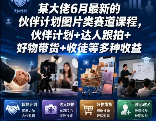 某大佬6月最新的伙伴计划图片类赛道课程,伙伴计划+达人跟拍+好物带货+收徒等多种收益