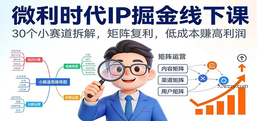 微利时代IP掘金线下课：30个小赛道拆解，矩阵复利，低成本赚高利润-微众资源