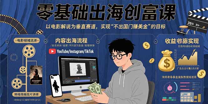 零基础出海创富课：以电影解说为垂直赛道，实现不出国门赚美金的目标-微众资源