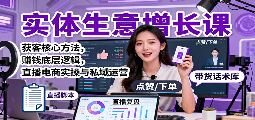 实体生意增长课：获客核心方法，赚钱底层逻辑，直播电商实操与私域运营-微众资源
