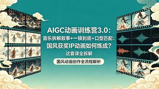 AIGC动画训练营3.0：音乐拆解叙事+一镜到底+口型匹配：国风获奖IP动画如何炼成？这套课全拆解-微众资源