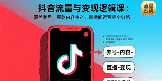 抖音流量与变现逻辑课：覆盖养号、爆款内容生产、直播间运营等全链路-微众资源