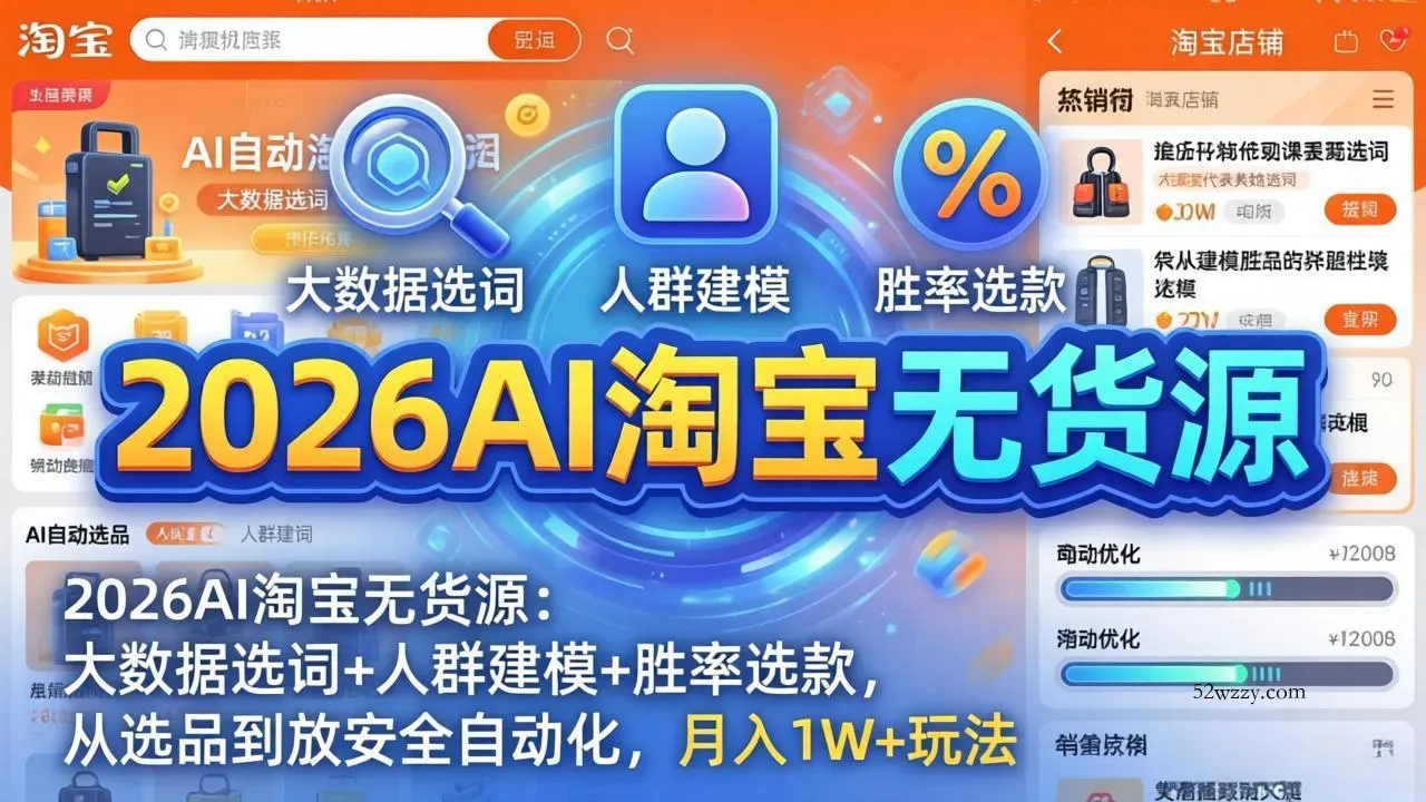 2026AI淘宝无货源-4月更新：大数据选词+人群建模+胜率选款，从选品到放大全自动化，月入1W+玩法-微众资源